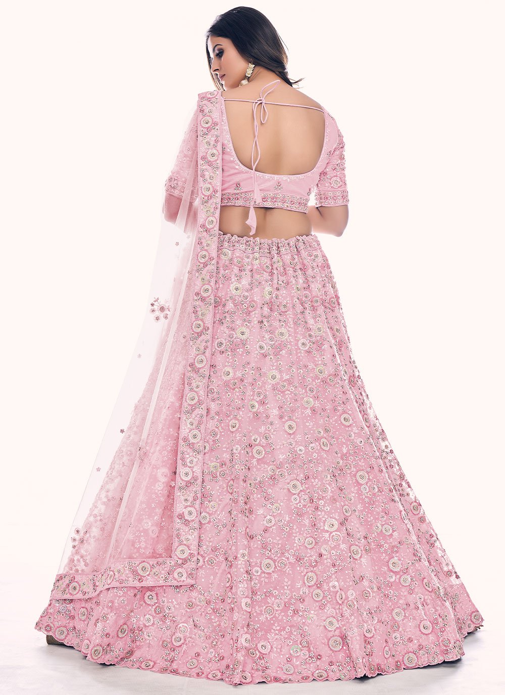 A Line Lehenga Net Pink Dori Work Lehenga Choli