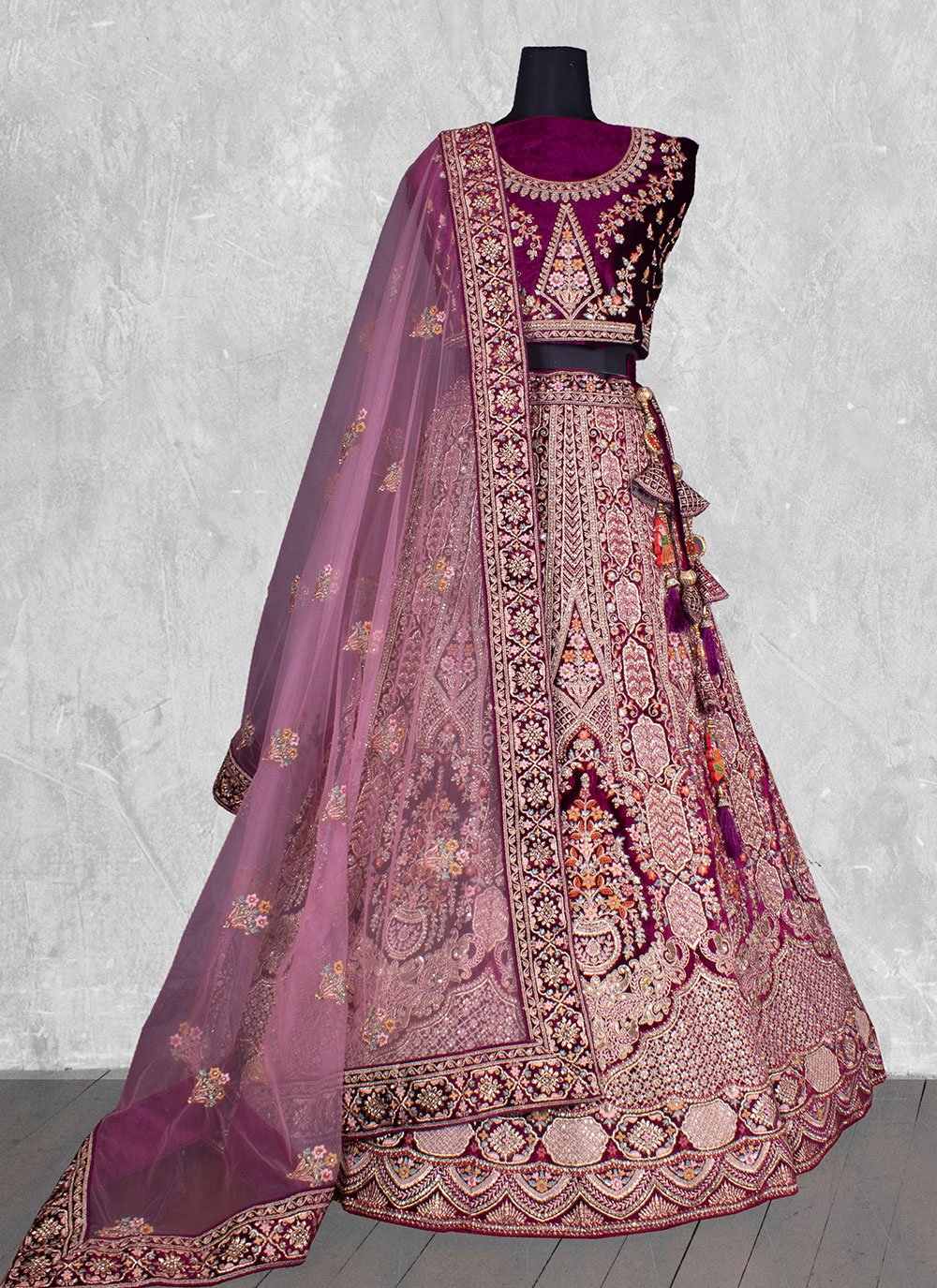 A Line Lehenga Georgette Purple Embroidered Lehenga Choli