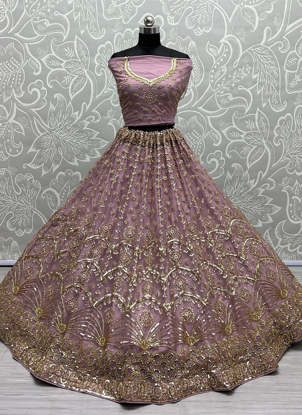 Lehenga Choli Net Lavender Embroidered Lehenga Choli