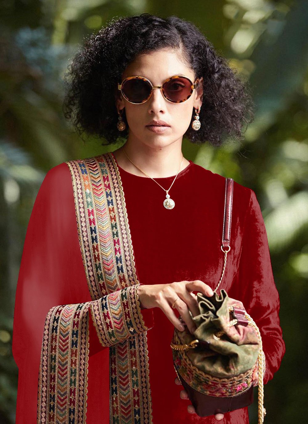 Floor Lenght Salwar Suit Velvet Red Embroidered Salwar Kameez