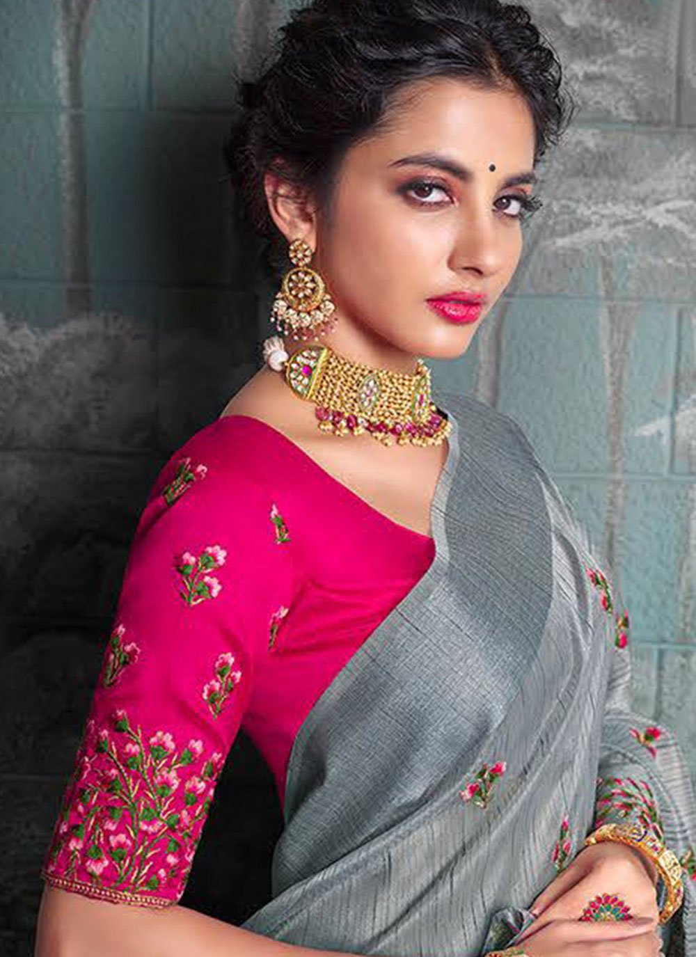 Trendy Saree Silk Tissue Grey Embroidered Saree