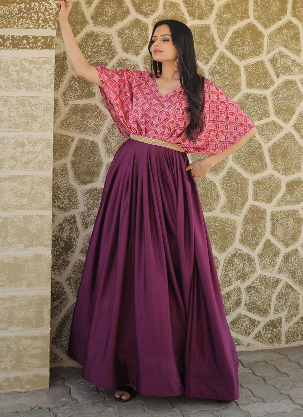 Gown Chinon Wine Print Gown