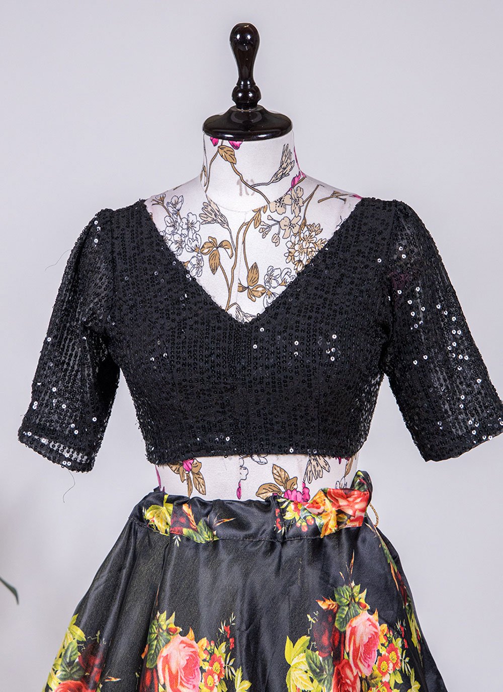 Lehenga Choli Satin Silk Black Print Lehenga Choli