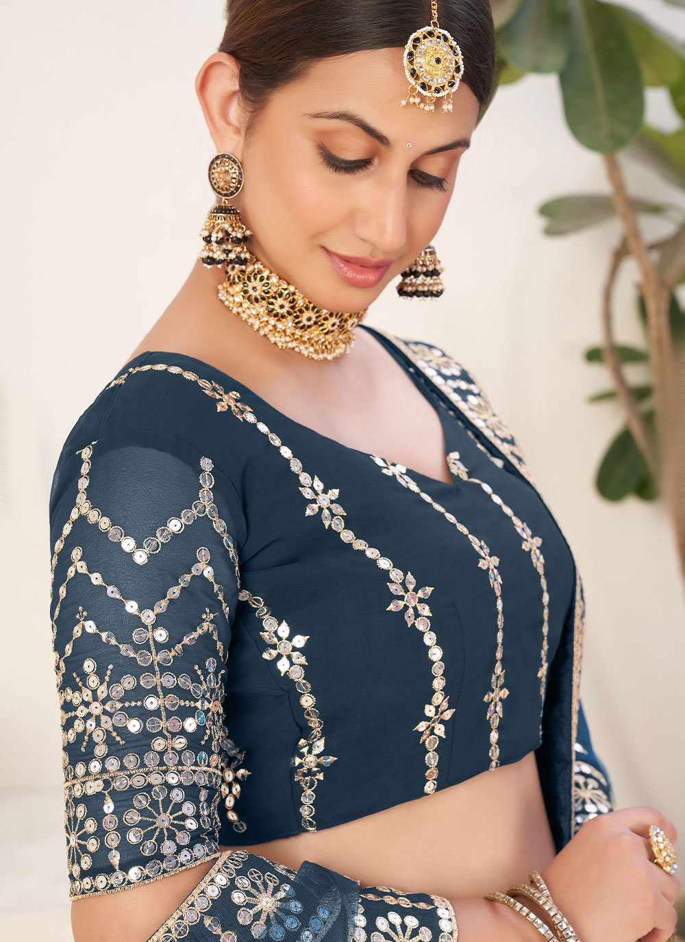 Lehenga Choli Faux Georgette Blue Embroidered Lehenga Choli