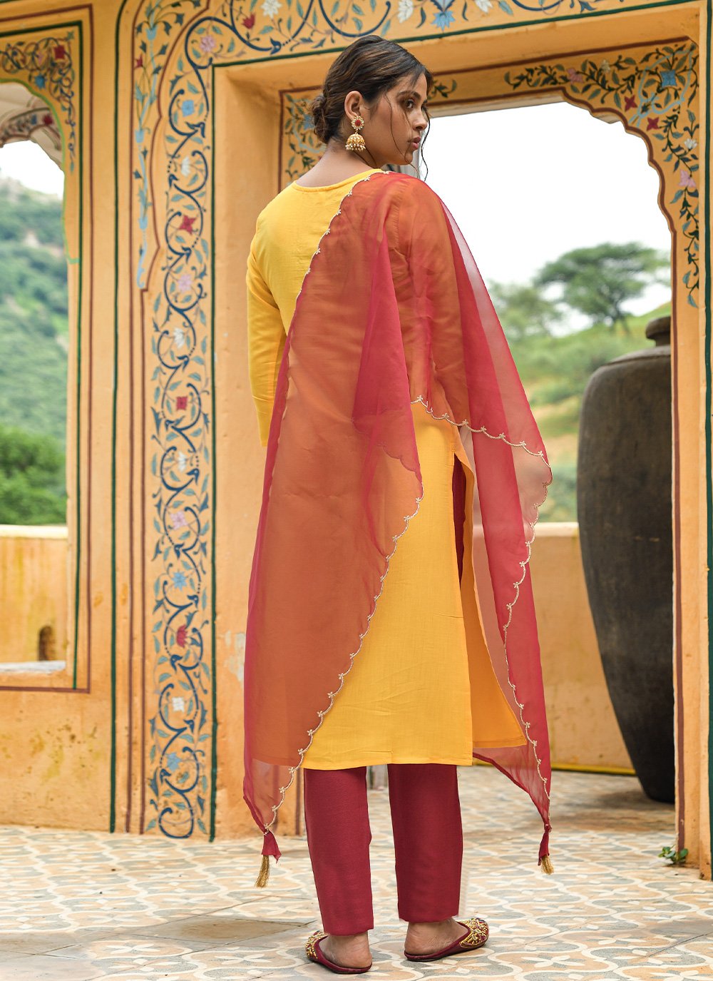 Salwar Suit Cotton Muslin Yellow Embroidered Salwar Kameez