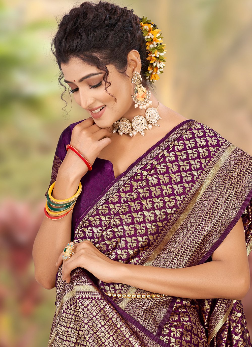 Trendy Saree Jacquard Silk Purple Zari Saree
