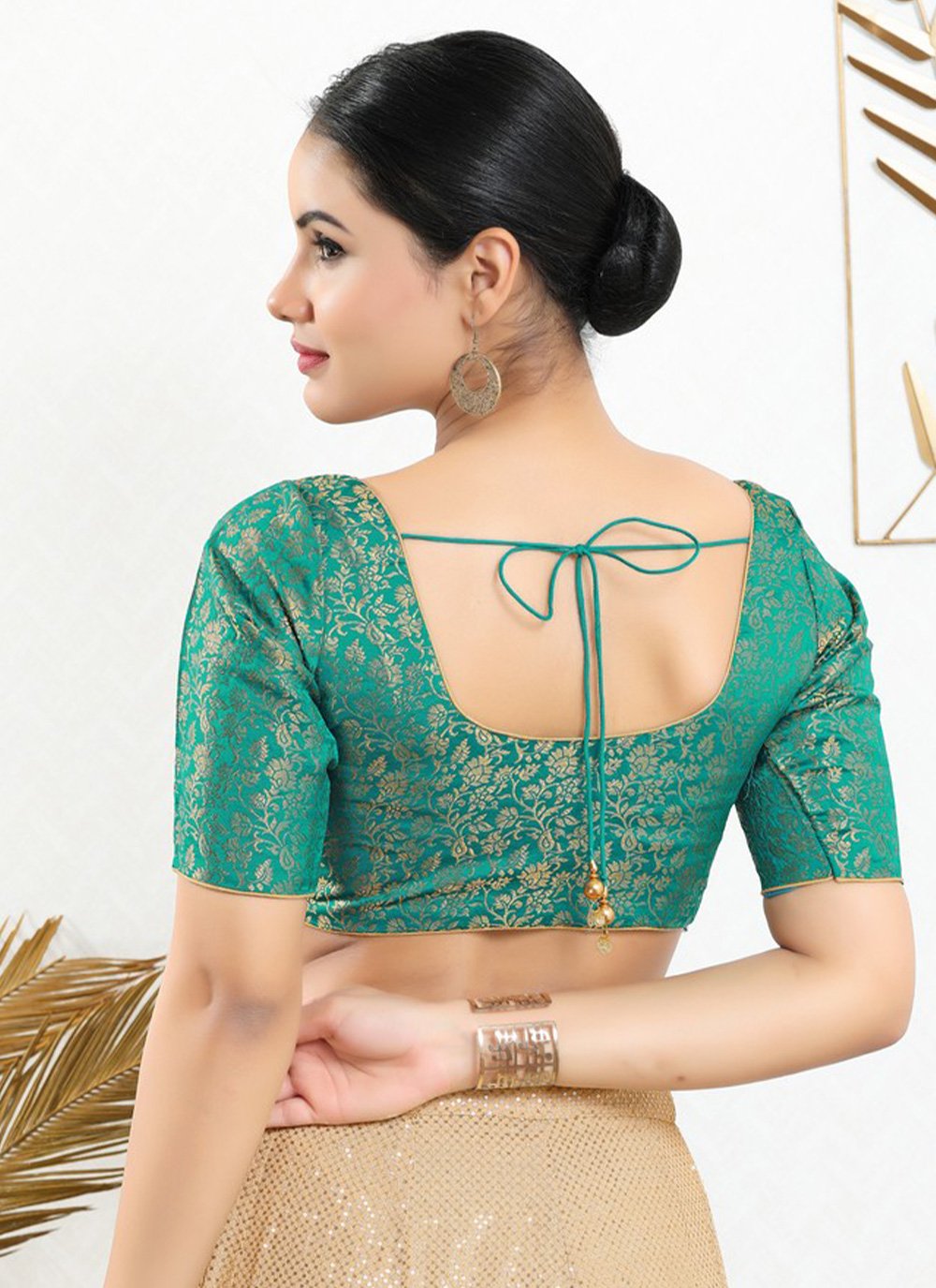 Designer Blouse Jacquard Turquoise Print Blouse