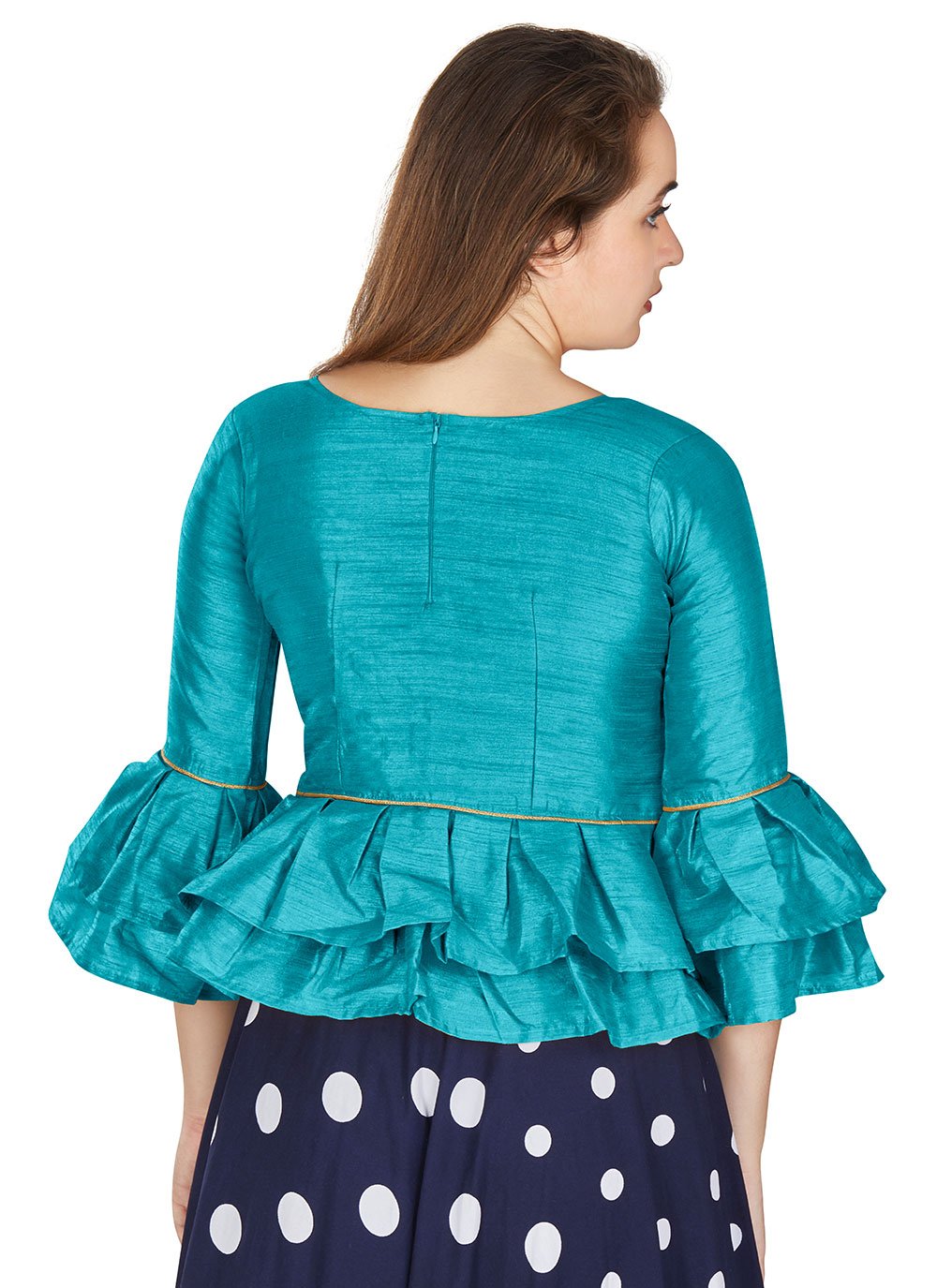 Blouse Art Silk Turquoise Plain Blouse