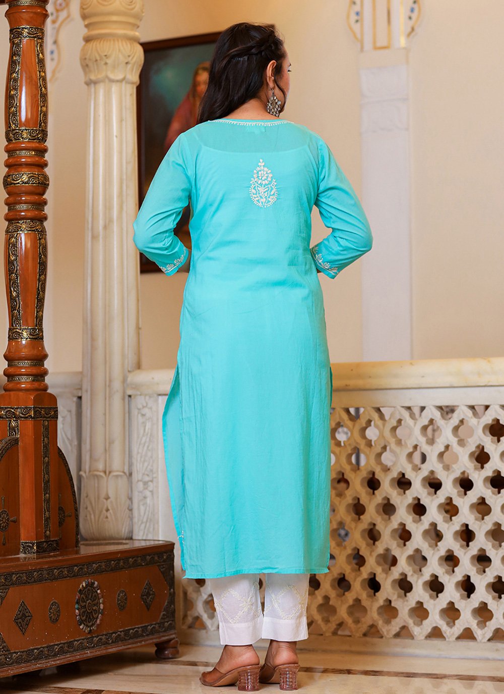 Salwar Suit Cotton Turquoise Embroidered Salwar Kameez