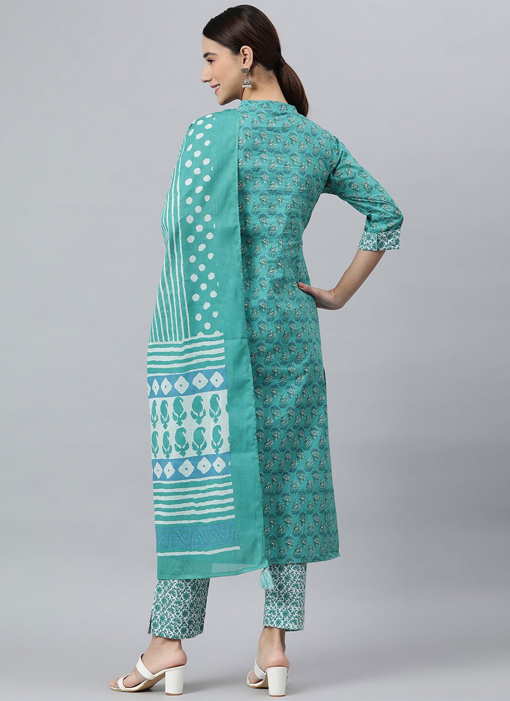 Salwar Suit Cotton Turquoise Print Salwar Kameez