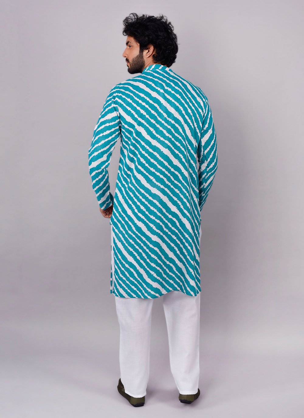 Kurta Pyjama Rayon Viscose Turquoise Print Mens
