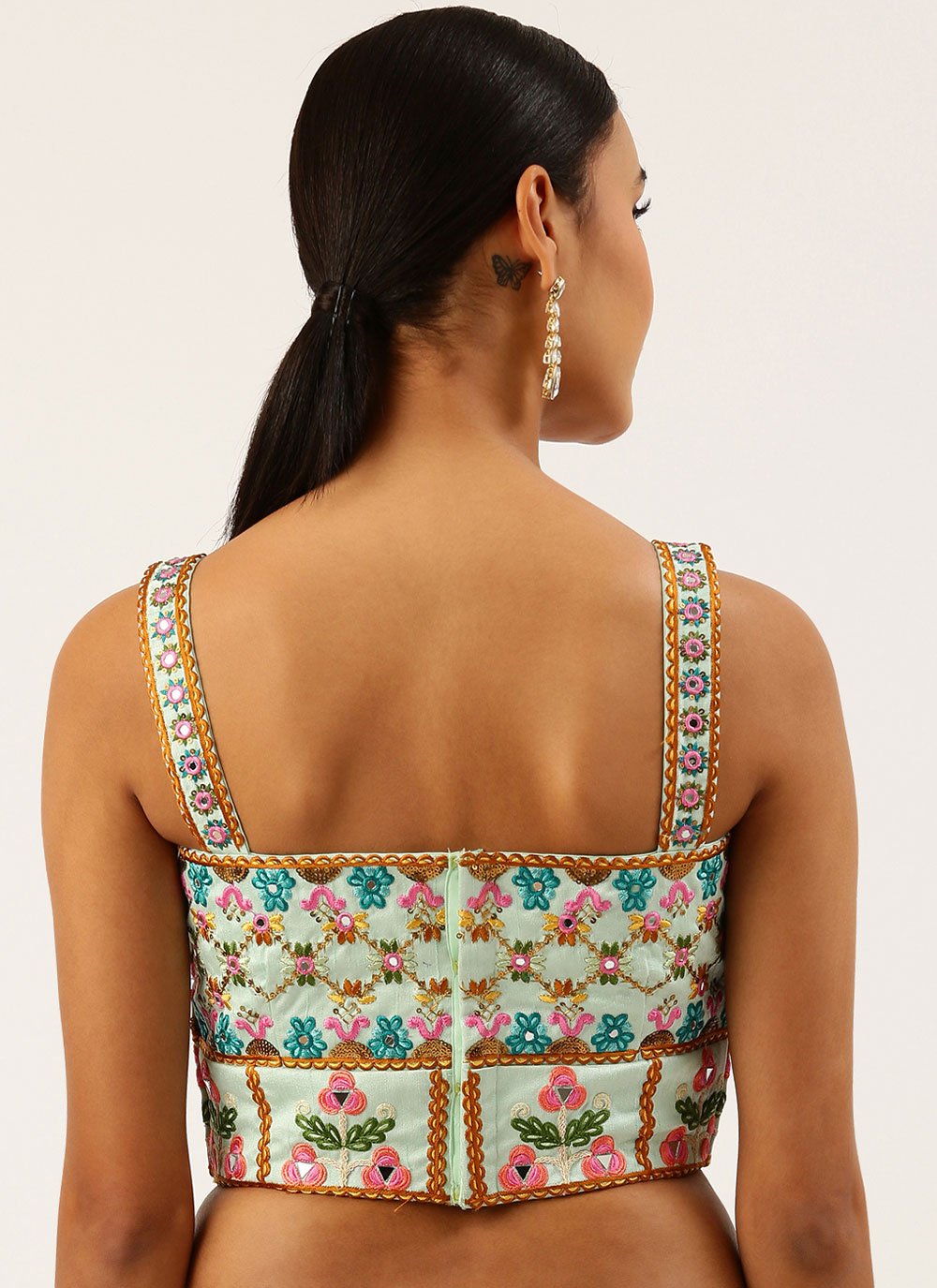 Designer Blouse Silk Turquoise Embroidered Blouse