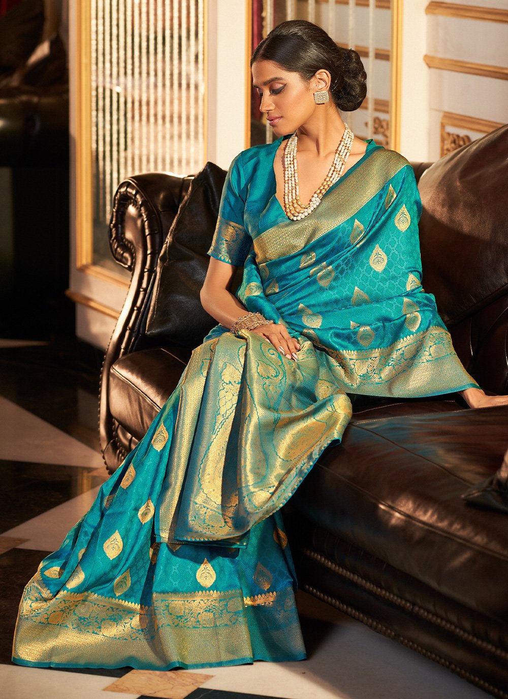 Classic Handloom Silk Turquoise Weaving Saree