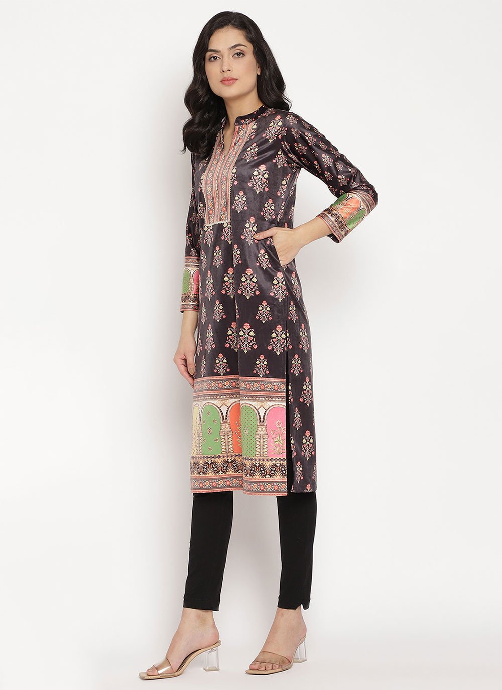 Party Wear Kurti Velvet Multi Colour Digital Print Kurtis