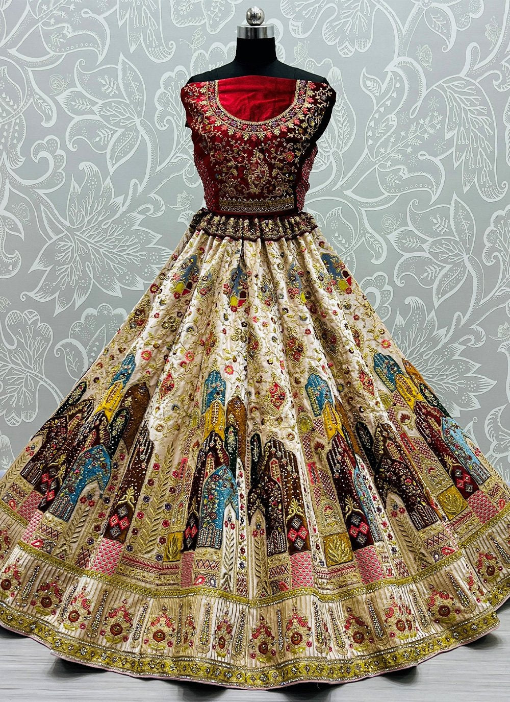 A Line Lehenga Velvet Multi Colour Dori Work Lehenga Choli