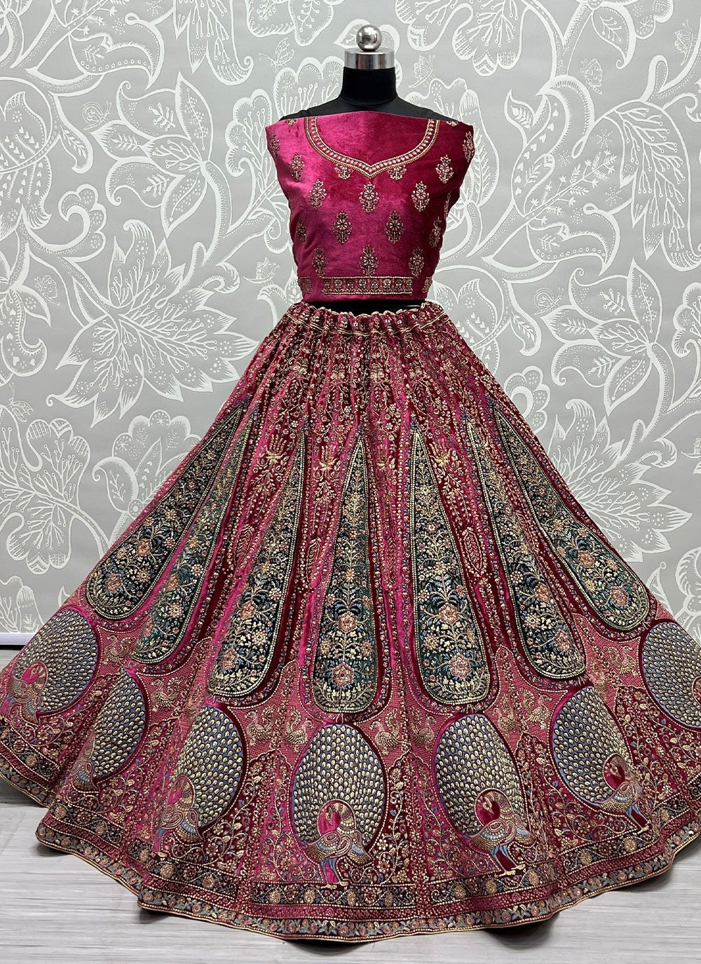 A Line Lehenga Velvet Rani Diamond Lehenga Choli