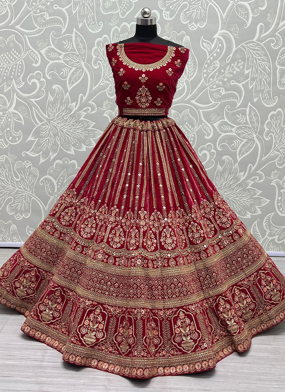 Lehenga Choli Velvet Maroon Diamond Lehenga Choli