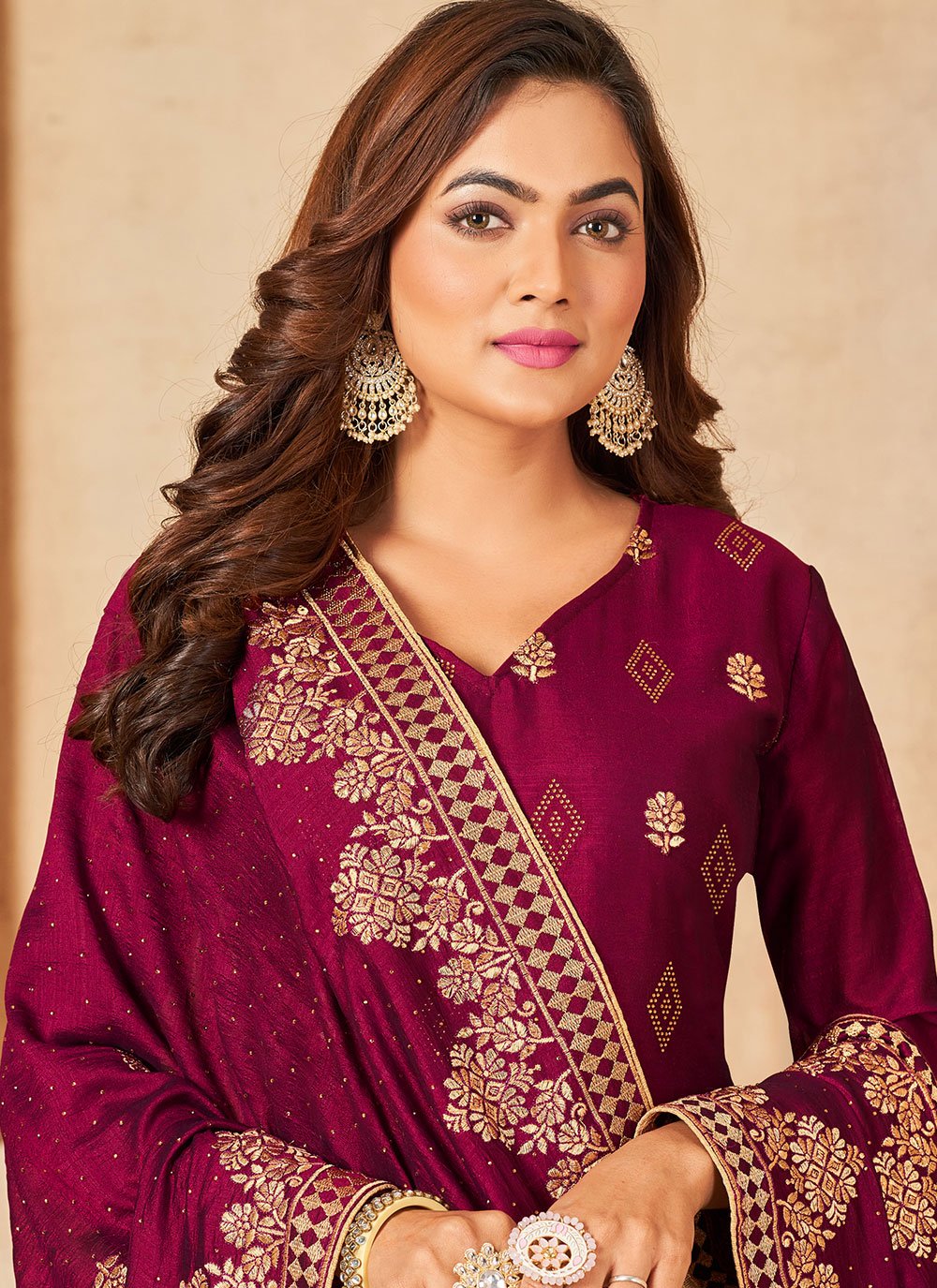 Salwar Suit Vichitra Silk Magenta Diamond Salwar Kameez