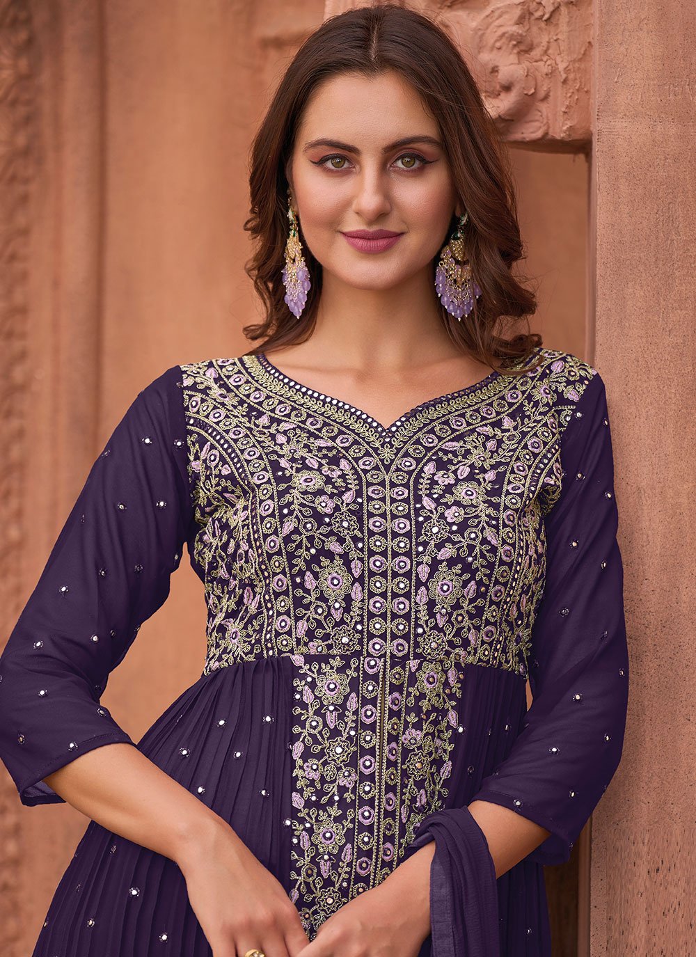 Salwar Suit Georgette Violet Embroidered Salwar Kameez