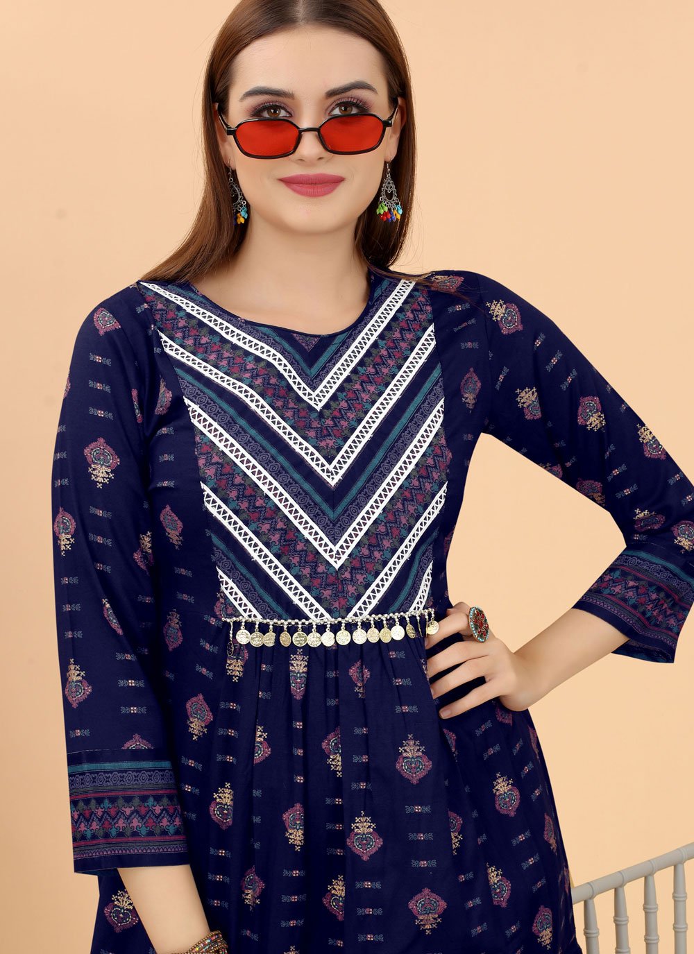 Party Wear Kurti Viscose Blue Print Kurtis