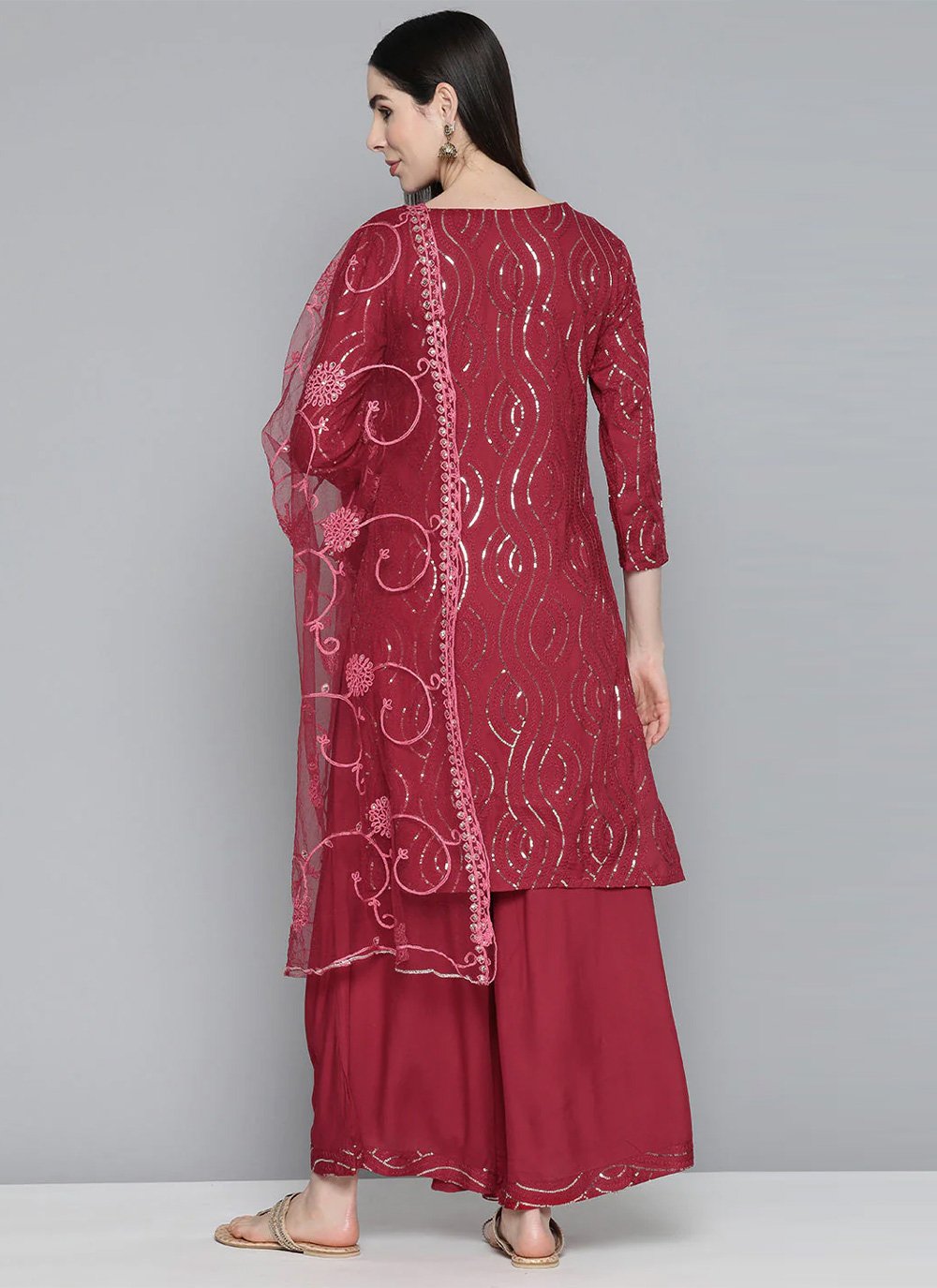 Salwar Suit Rayon Viscose Maroon Sequins Salwar Kameez