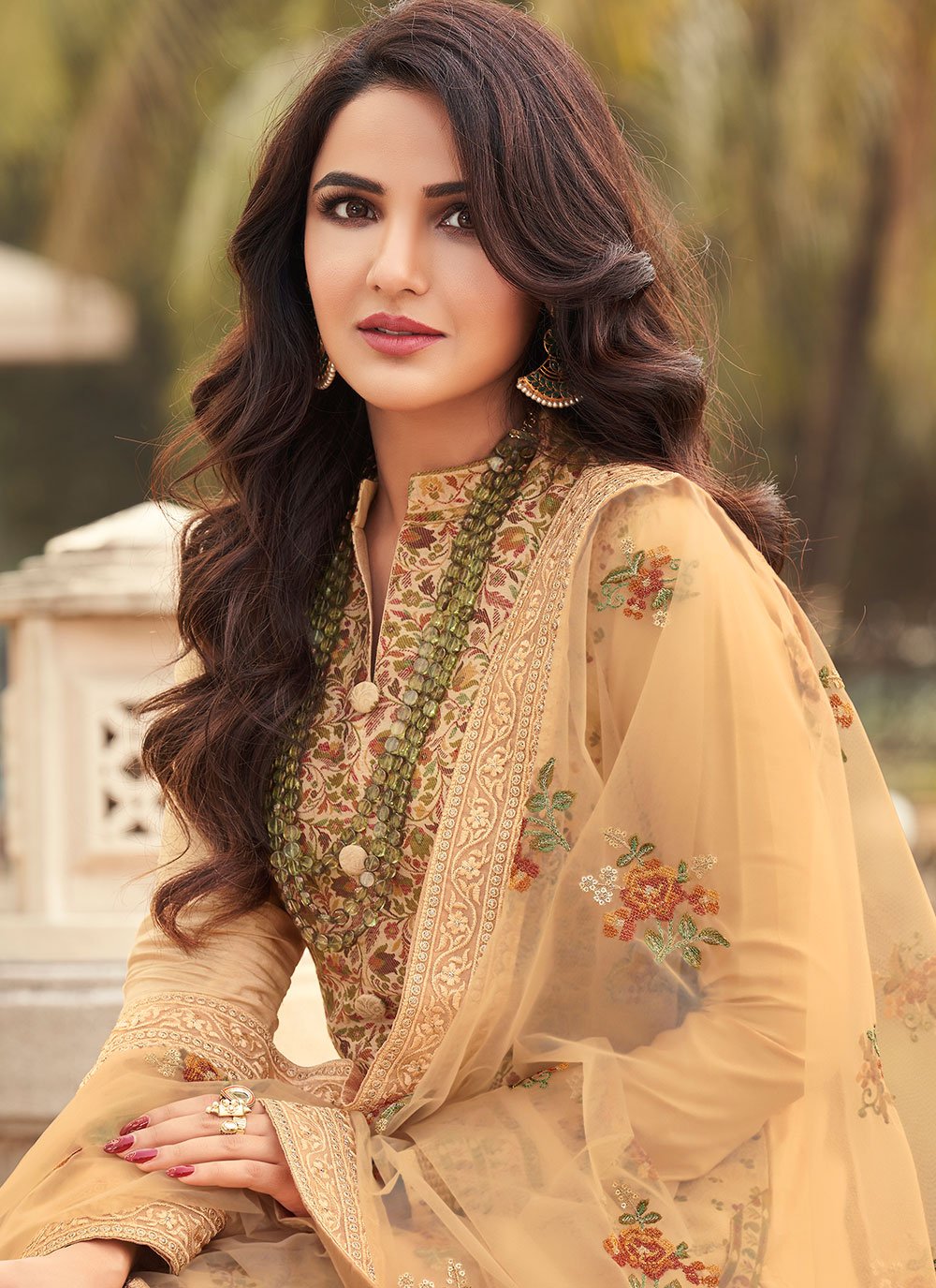 Trendy Suit Viscose Beige Jacquard Work Salwar Kameez