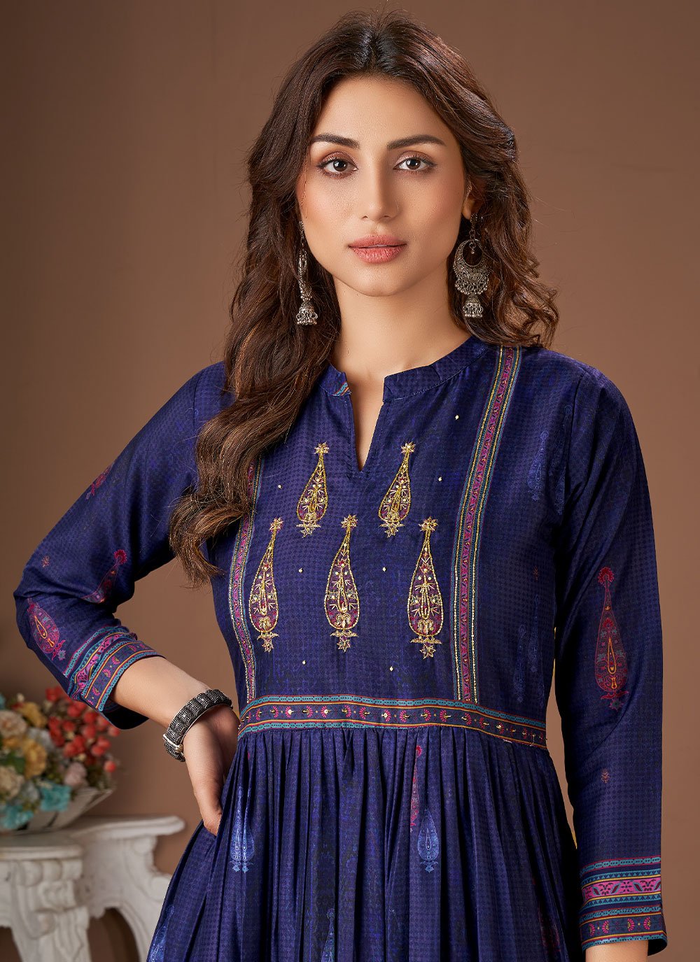 Designer Kurti Muslin Viscose Multi Colour Embroidered Kurtis