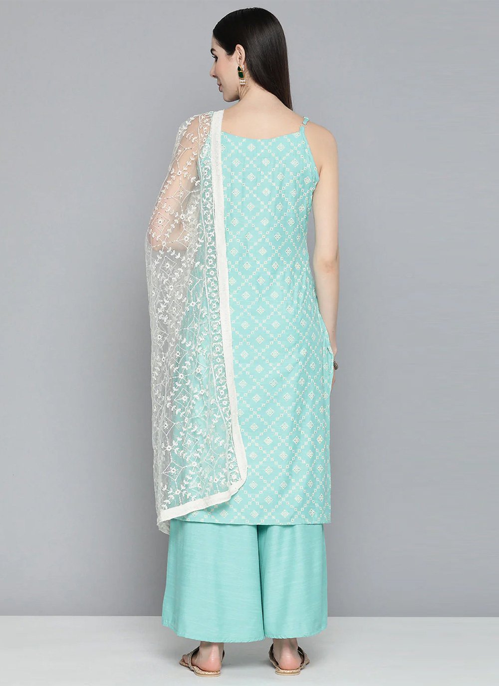 Palazzo Salwar Suit Rayon Viscose Aqua Blue Geometric Print Salwar Kameez