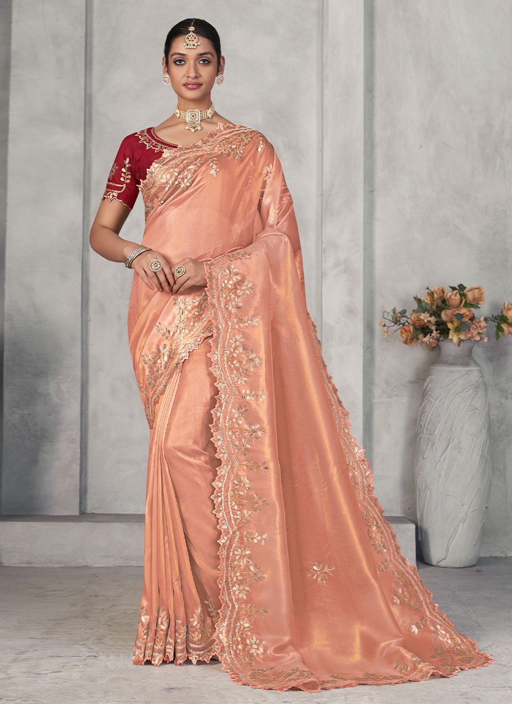 Trendy Saree Viscose Peach Embroidered Saree