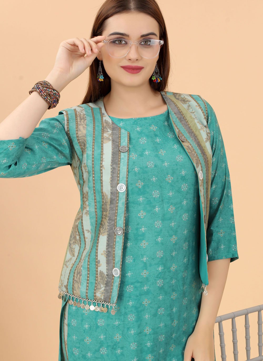 Designer Kurti Viscose Sea Green Print Kurtis