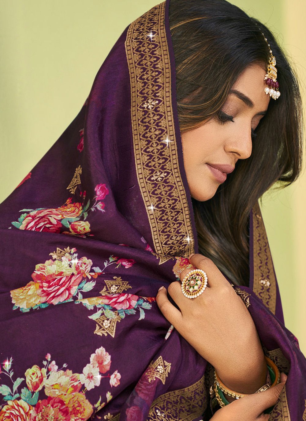 Palazzo Salwar Suit Jacquard Pure Dola Viscose Purple Diamond Salwar Kameez