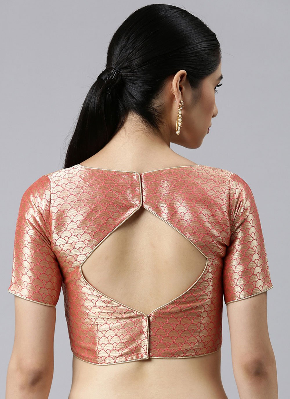 Blouse Banarasi Jacquard Peach Weaving Blouse