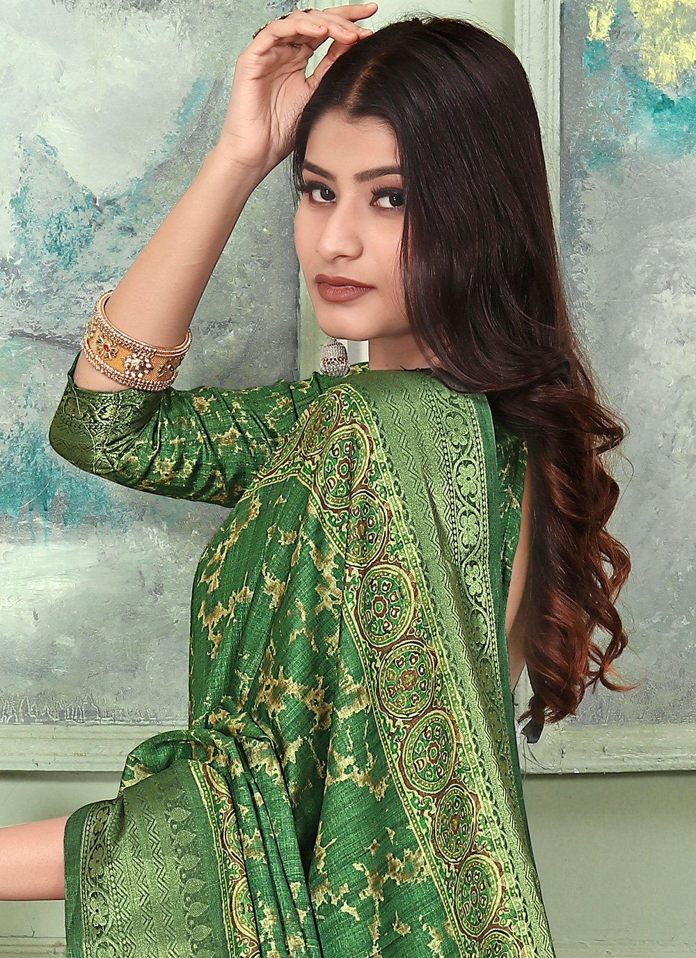 Traditional Saree Banarasi Silk Tussar Silk Green Weaving Saree