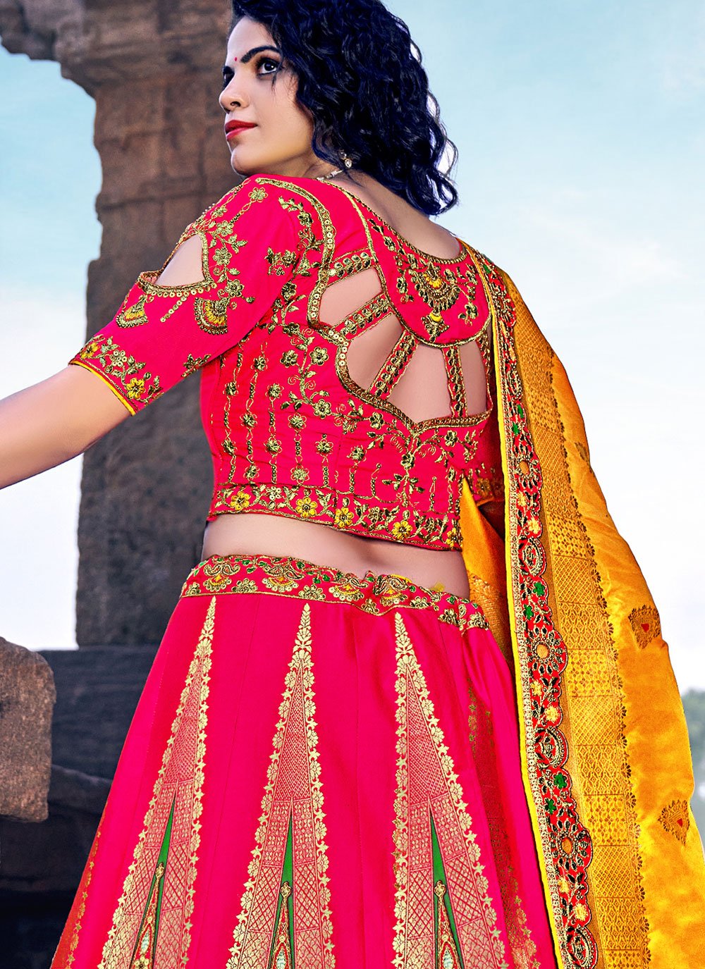 A Line Lehenga Banarasi Silk Pink Embroidered Lehenga Choli