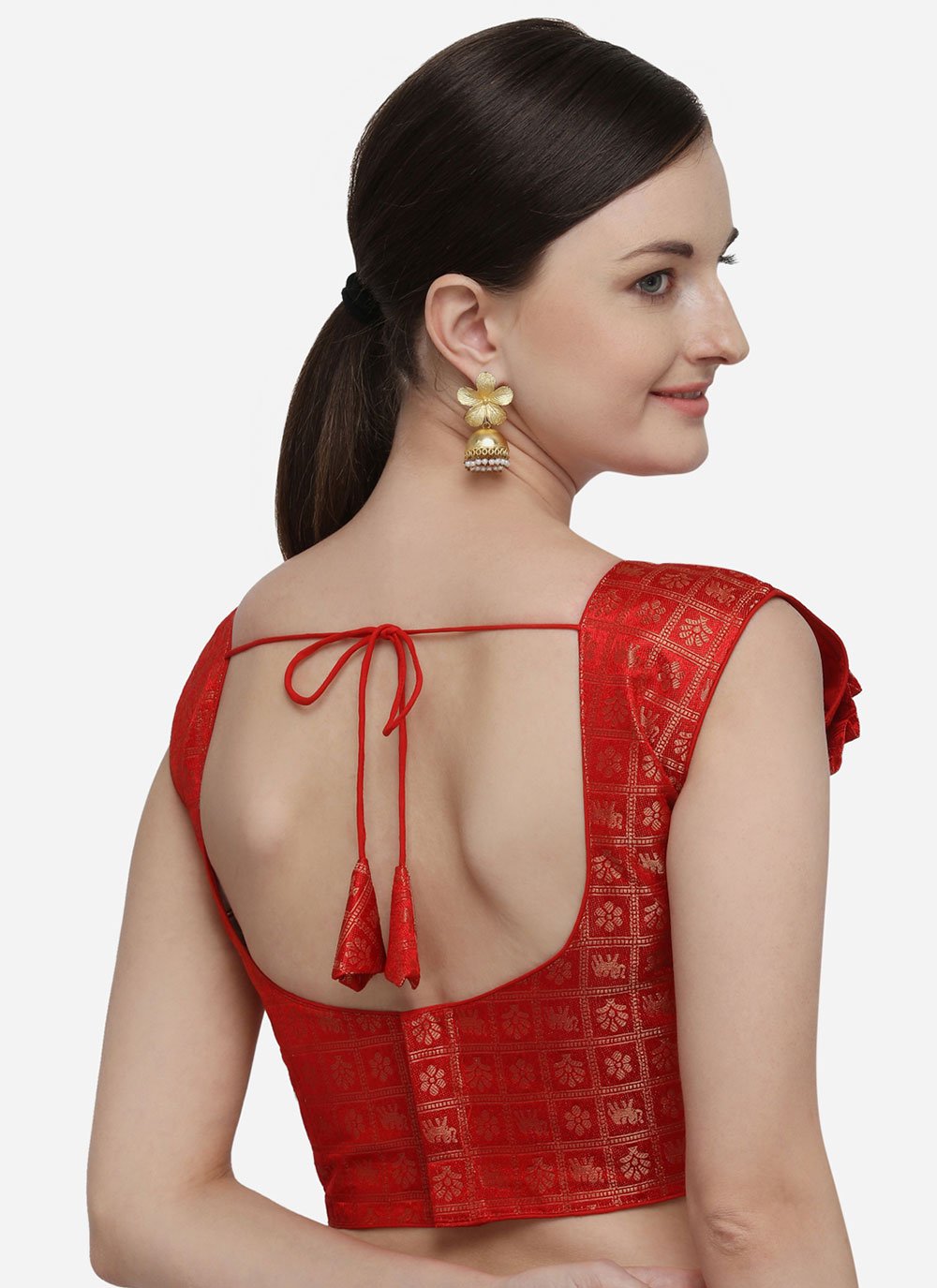 Blouse Jacquard Red Weaving Blouse