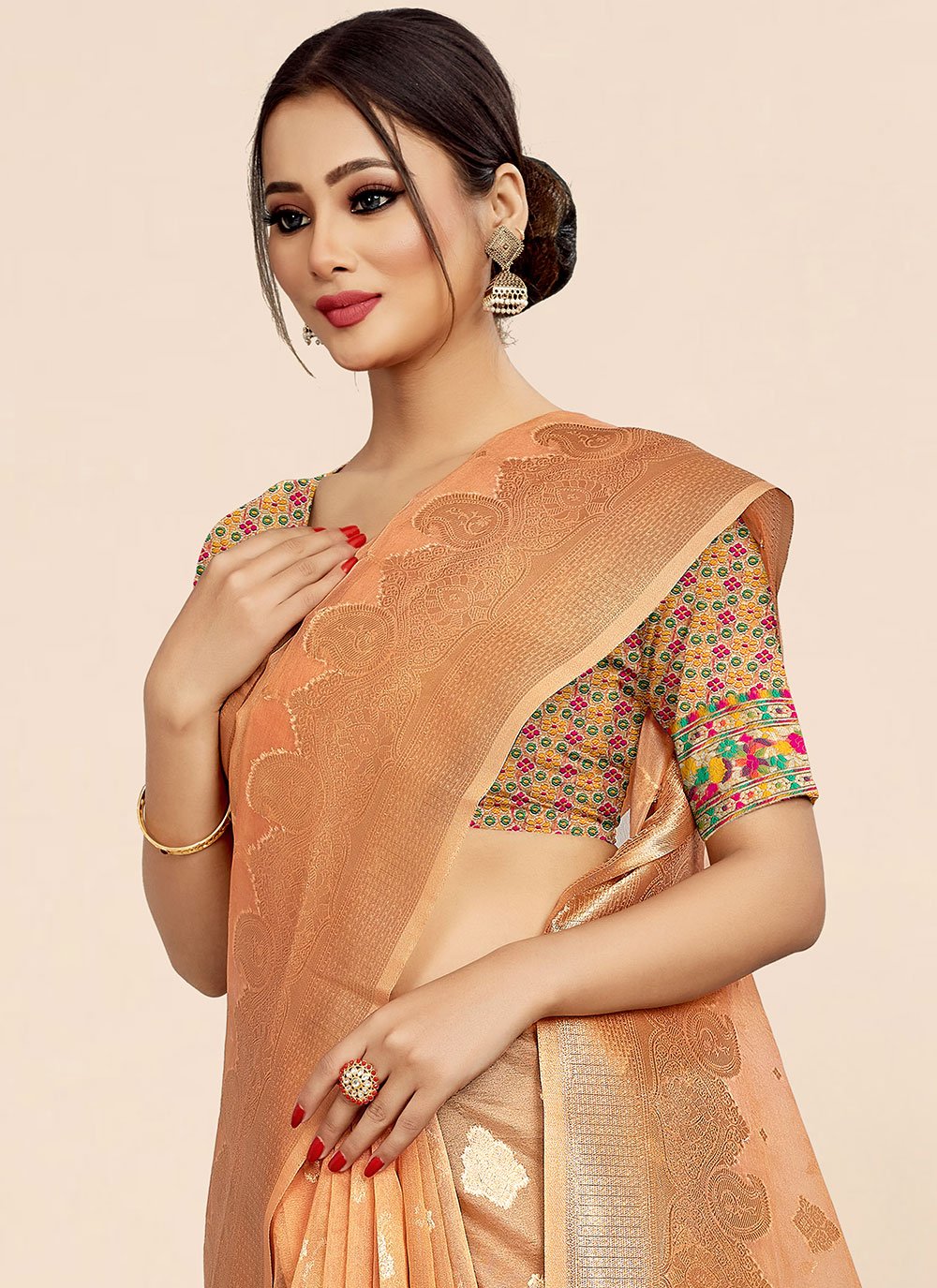 Contemporary Organza Orange Weaving Saree