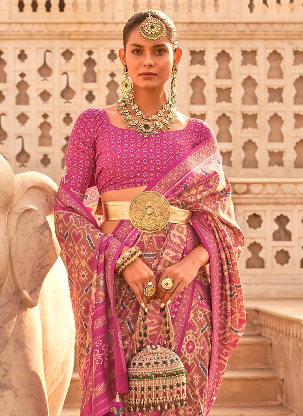 Contemporary Patola Silk Pink Weaving Saree