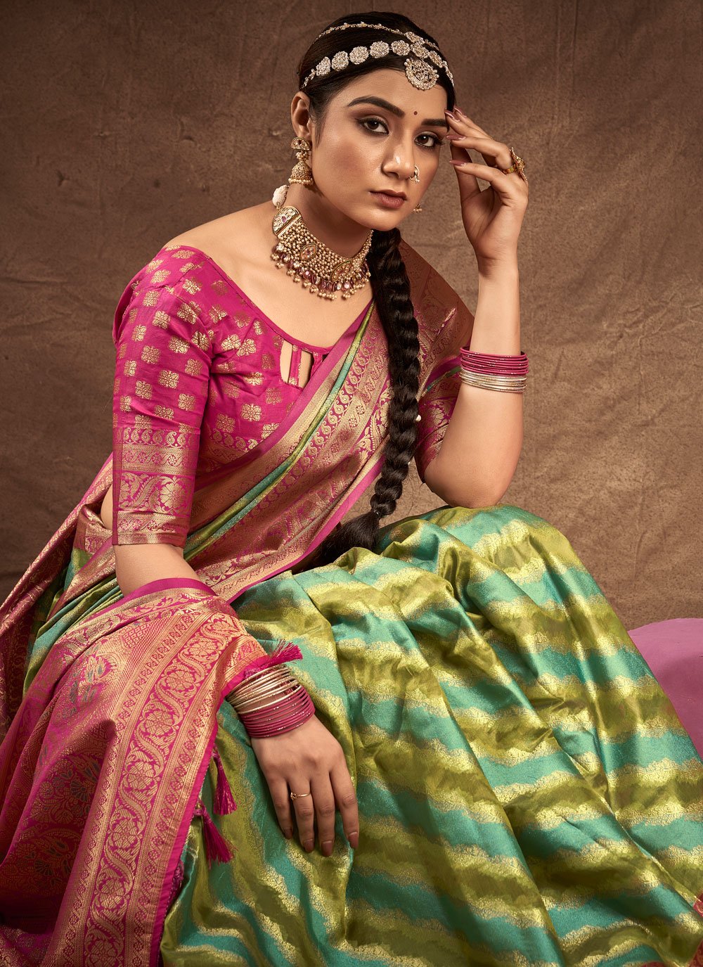 Traditional Saree Silk Firozi Teal Weaving Saree