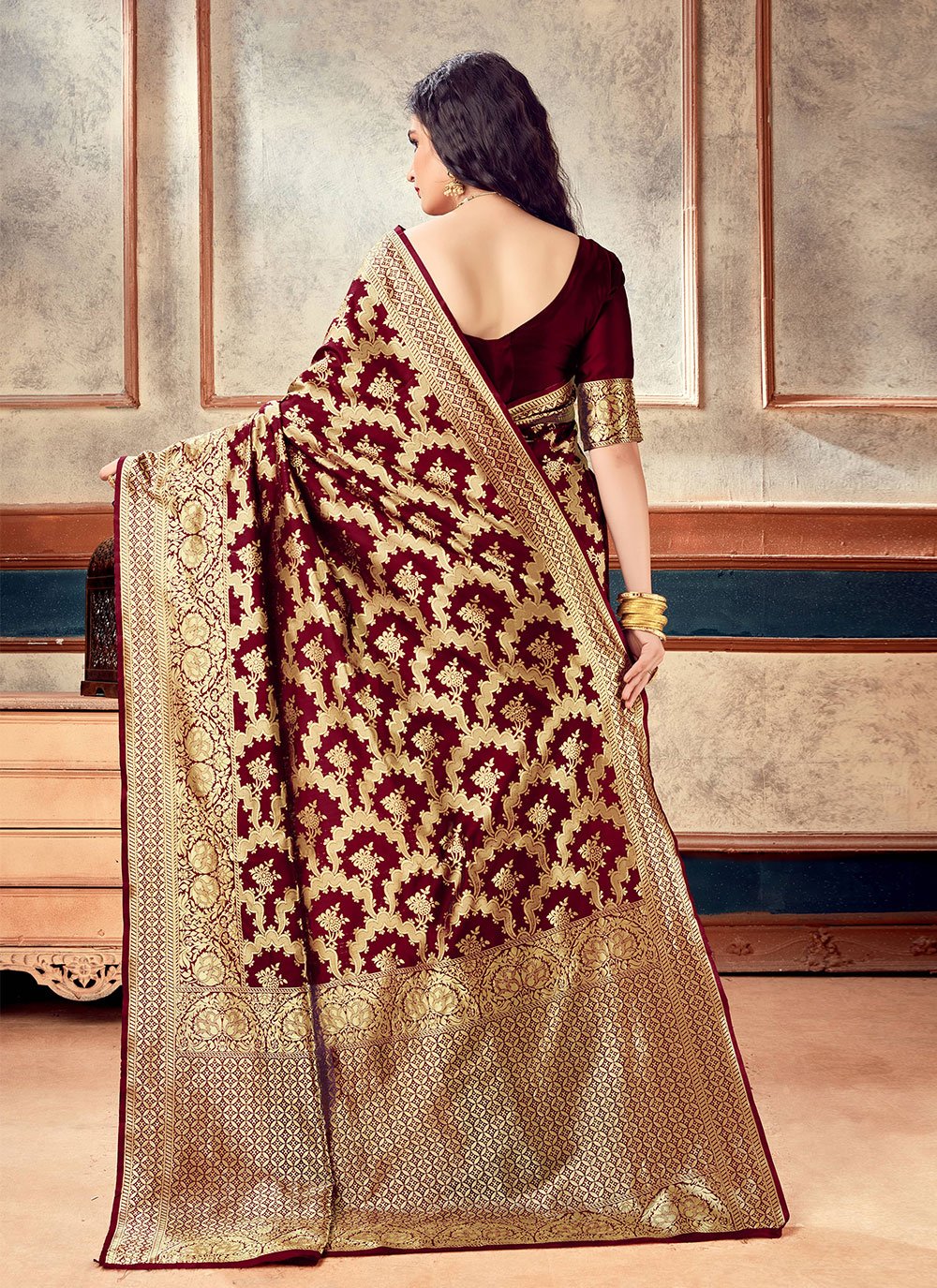 Trendy Saree Silk Maroon Weaving Saree