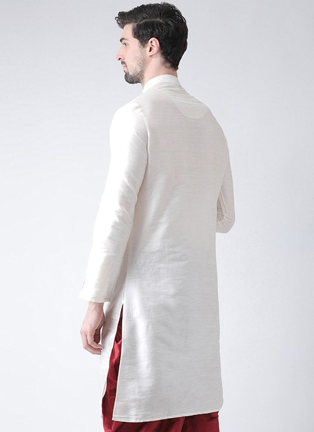 Angrakha Art Dupion Silk White Embroidered Mens