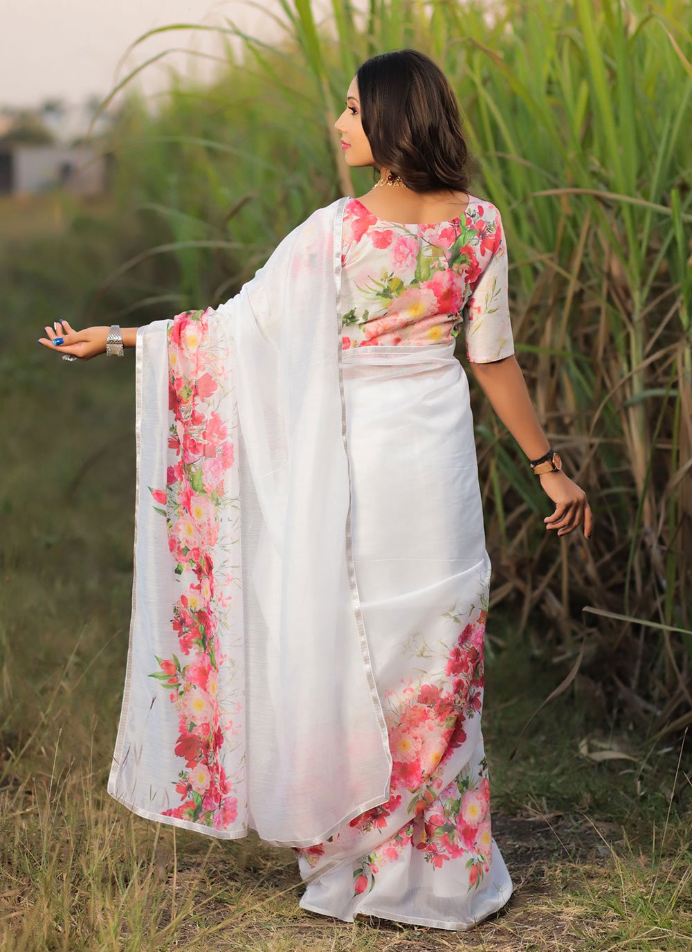 Contemporary Chanderi Silk White Digital Print Saree