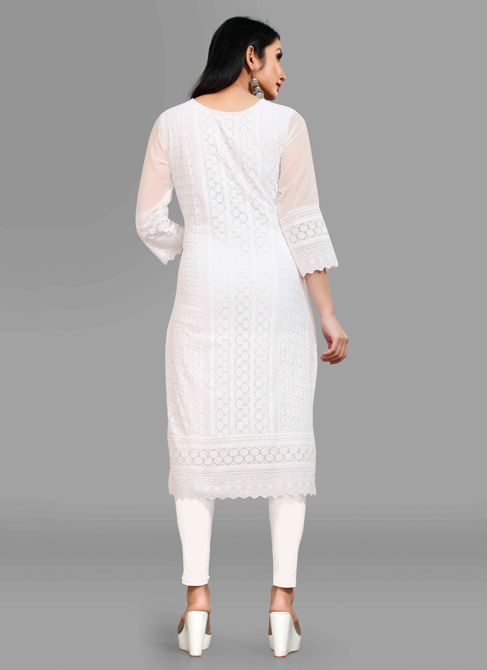 Designer Kurti Chiffon Georgette White Embroidered Kurtis