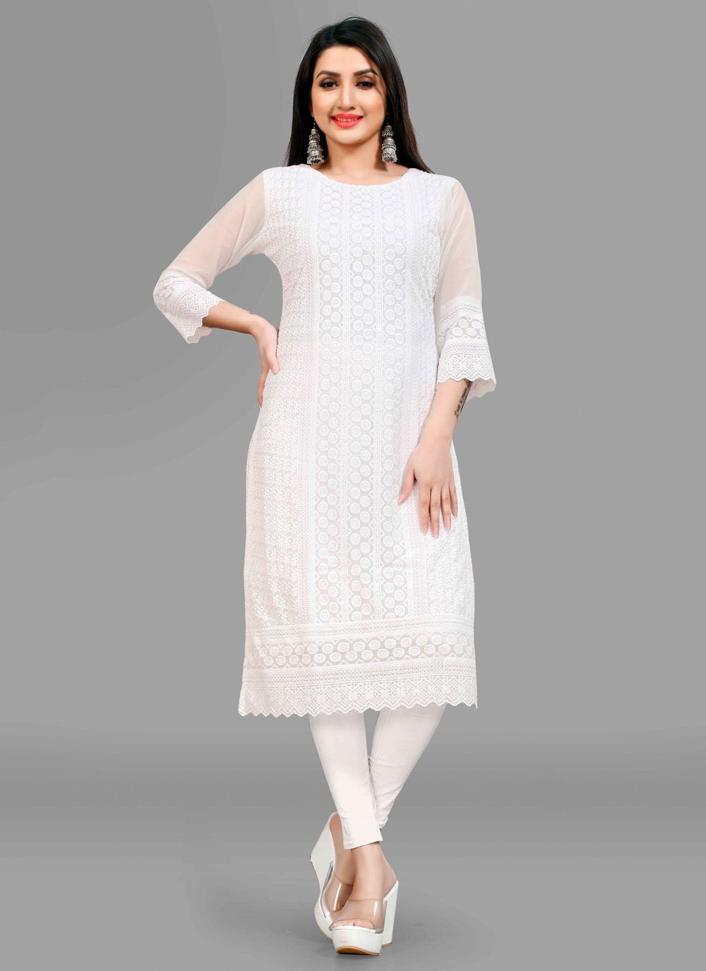 White Stylish Kurti Designer Kurti Chiffon Georgette White