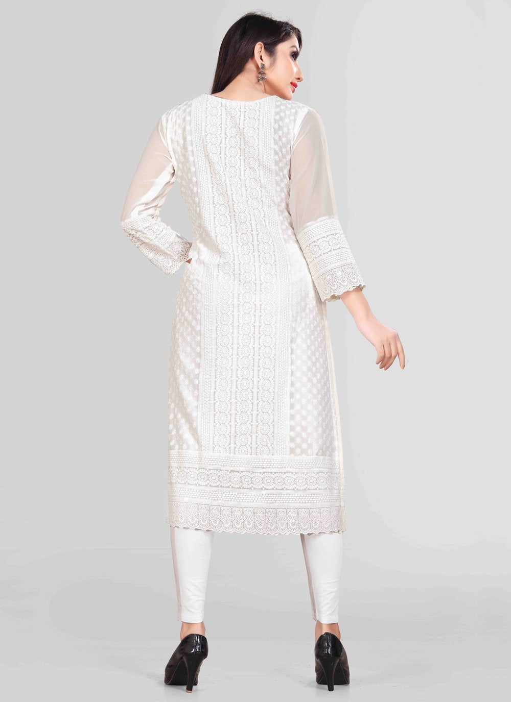 Designer Kurti Chiffon Georgette White Embroidered Kurtis