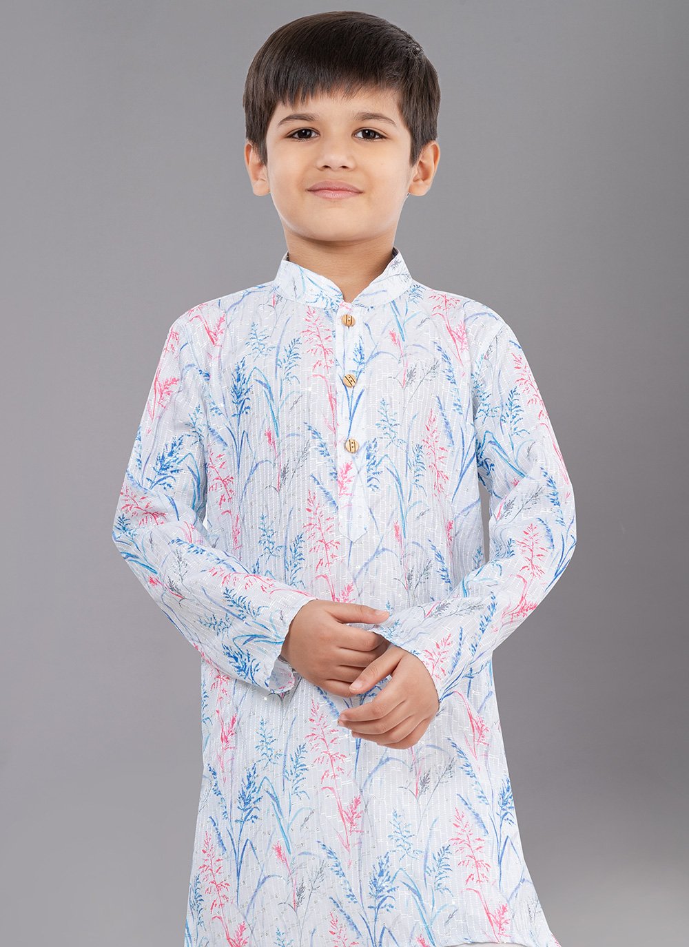 Kurta Pyjama Polyester White Digital Print Kids