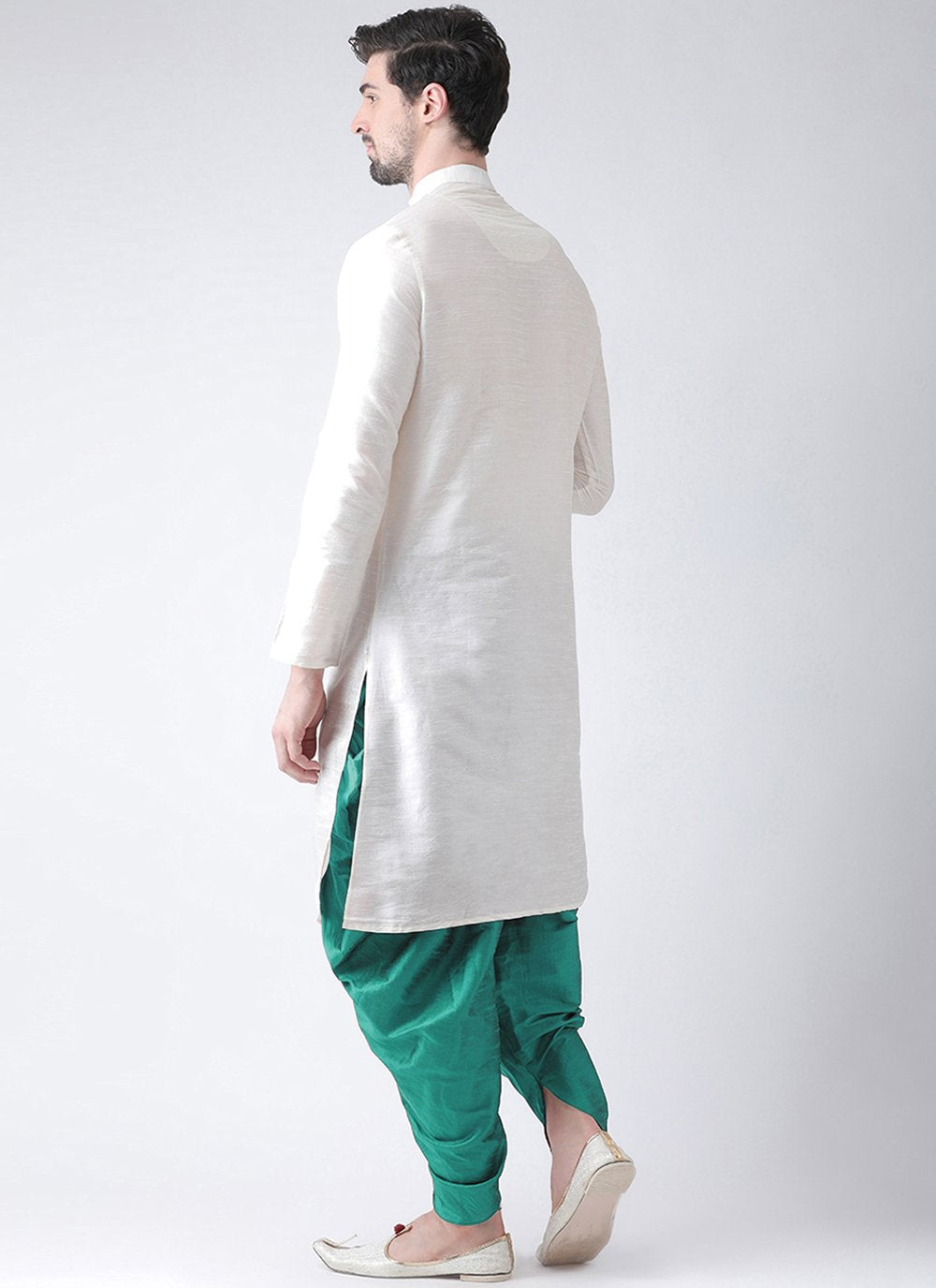 Angrakha Art Dupion Silk White Embroidered Mens