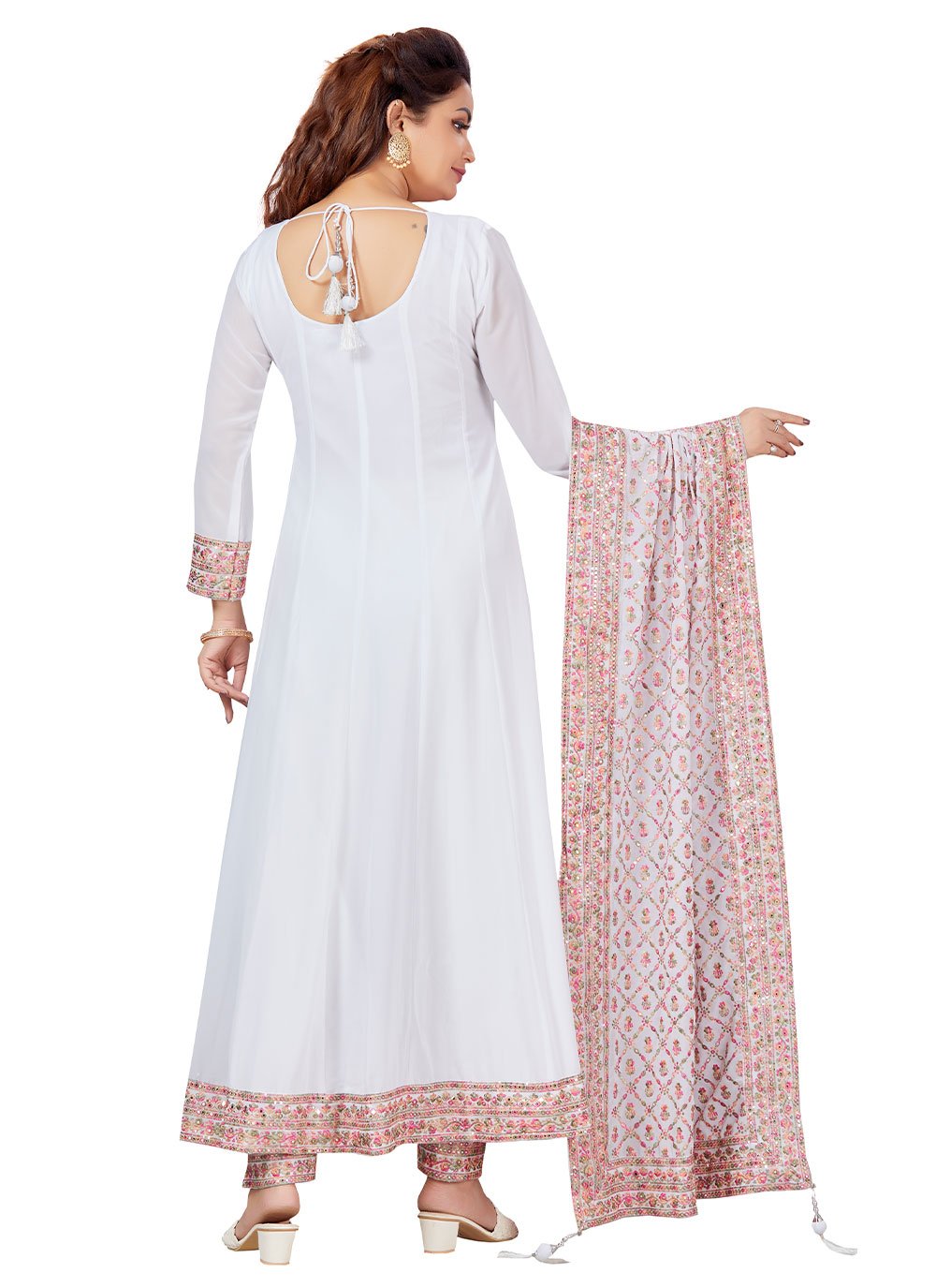 Salwar Suit Chanderi White Embroidered Salwar Kameez