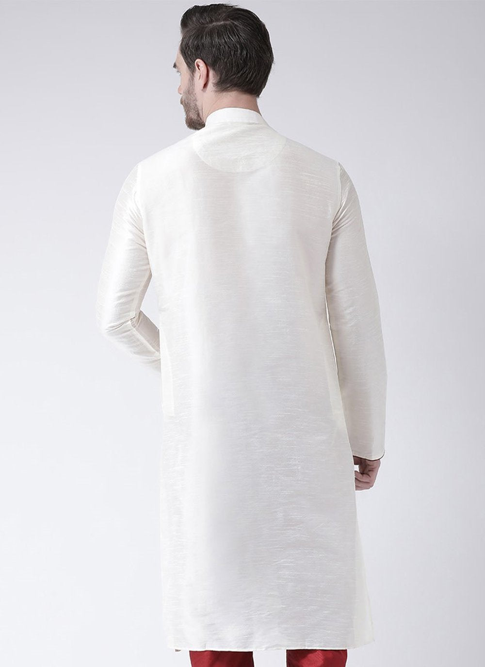 Kurta Art Dupion Silk White Embroidered Mens