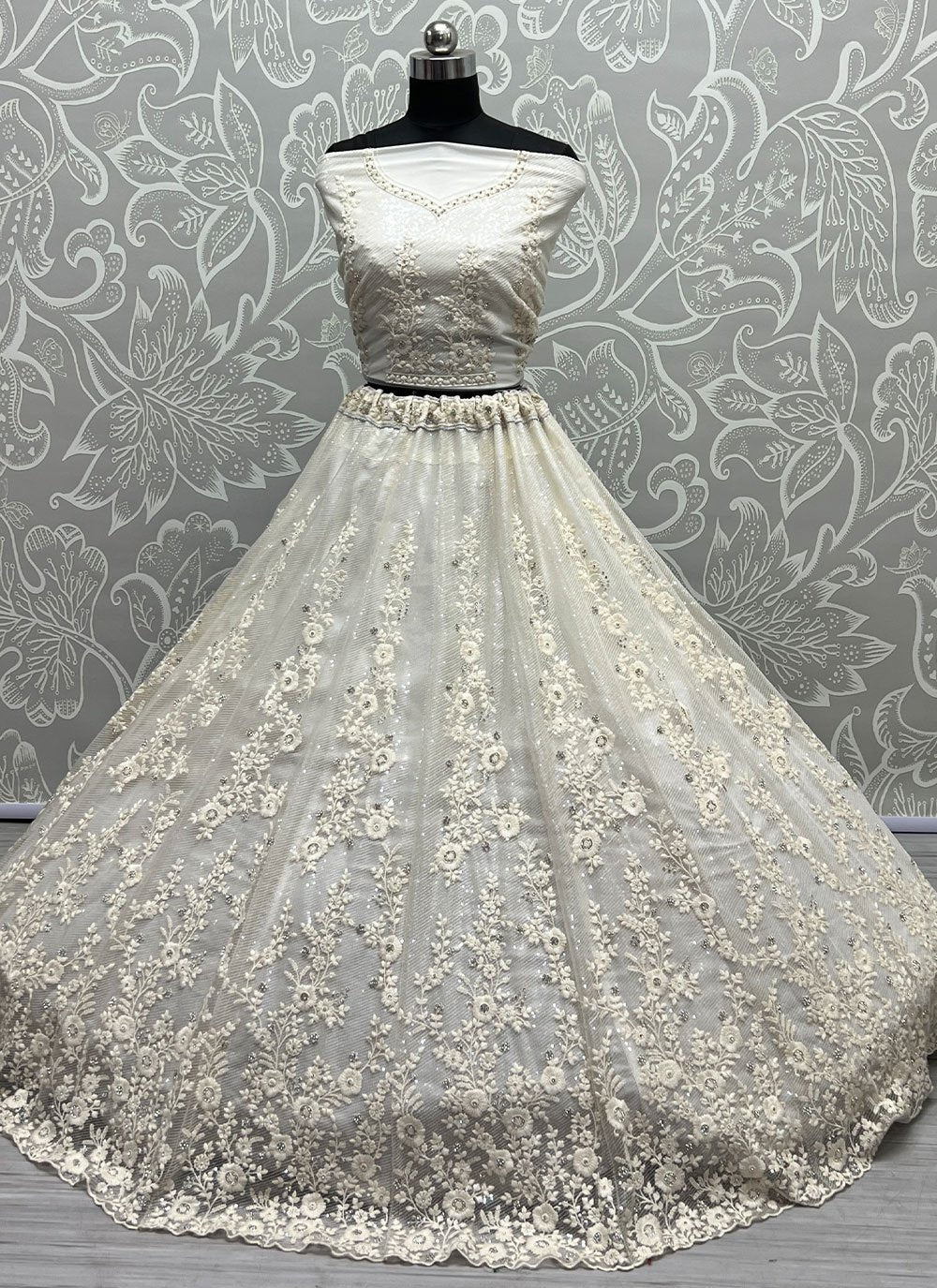 Lehenga Choli Net White Diamond Lehenga Choli
