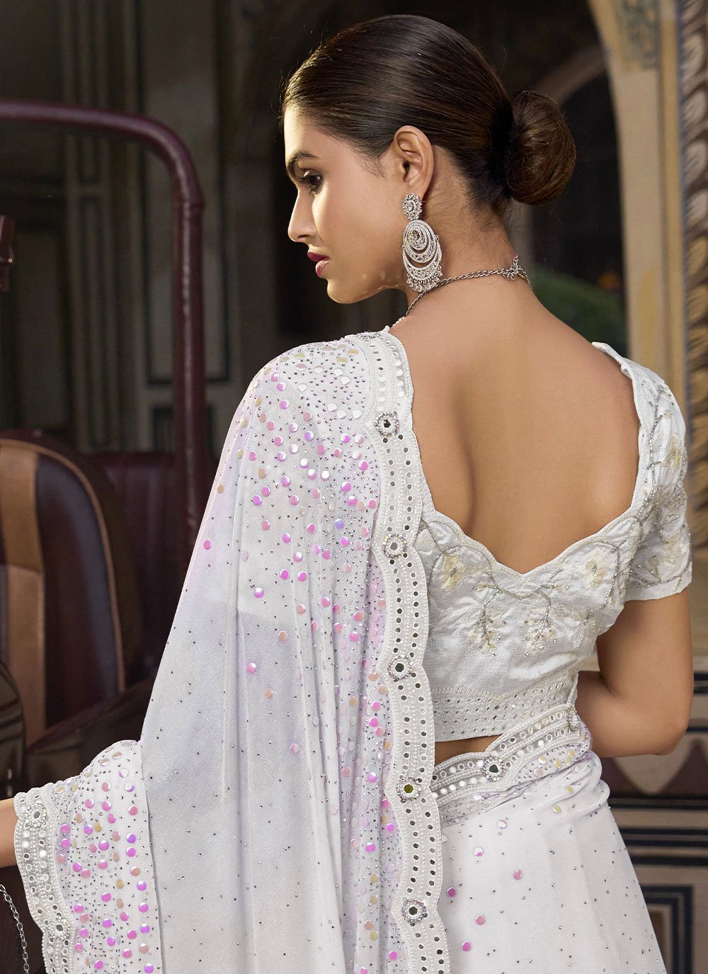 Classic Imported White Embroidered Saree